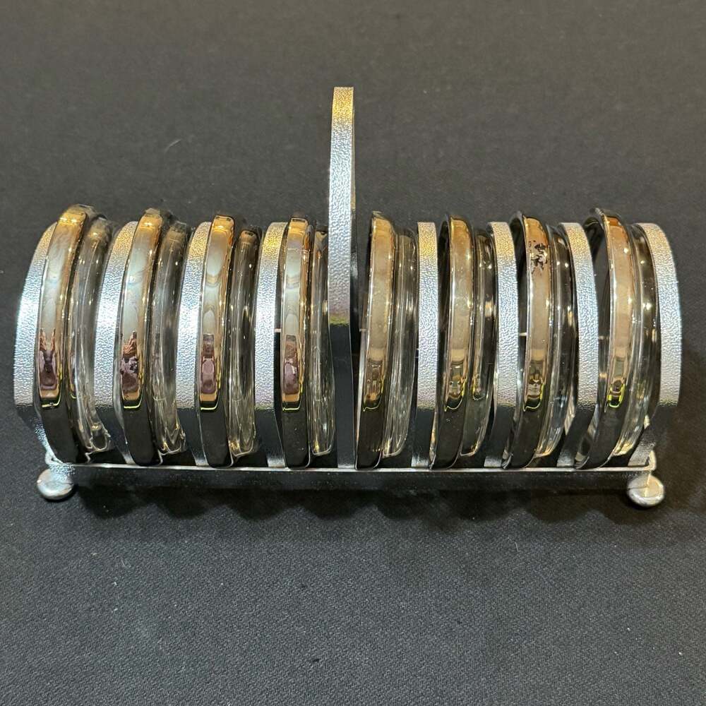 Vintage Queens Lusterware Glass 8 Piece Coaster Set with Rack